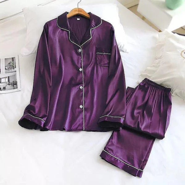 Silk Night Suit For Women Girls- Pjs For Women Two Piece Set