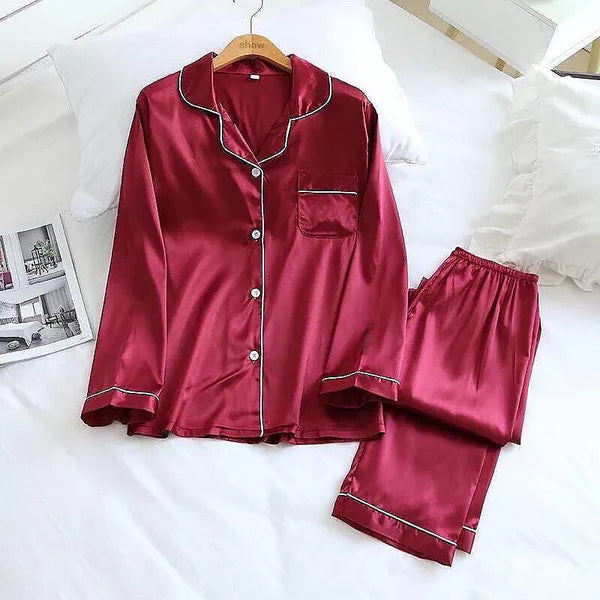 Silk Night Suit For Women Girls- Pjs For Women Two Piece Set