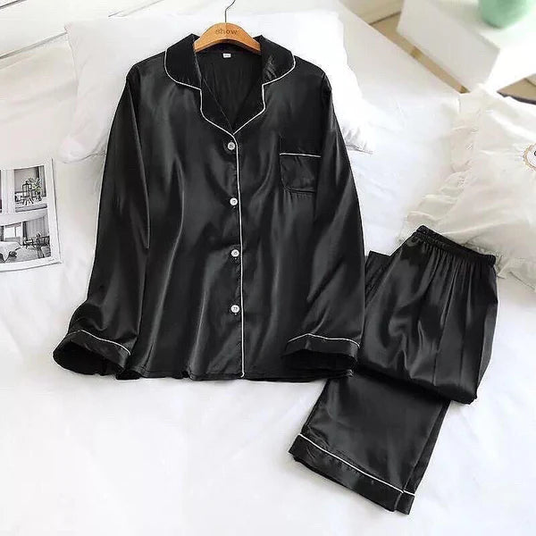 Silk Night Suit For Women Girls- Pjs For Women Two Piece Set