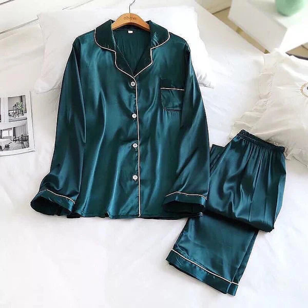 Silk Night Suit For Women Girls- Pjs For Women Two Piece Set
