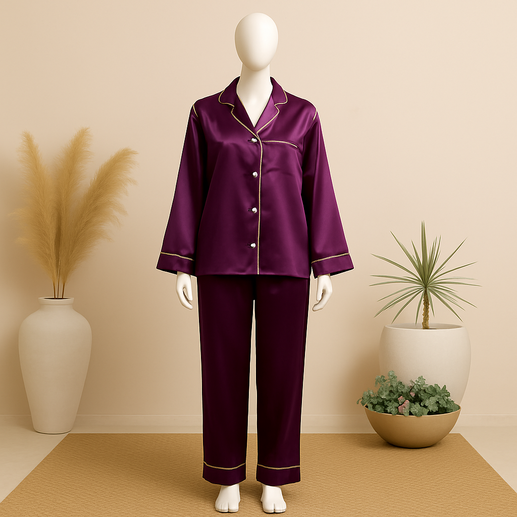 Silk Night Suit For Women Girls- Pjs For Women Two Piece Set