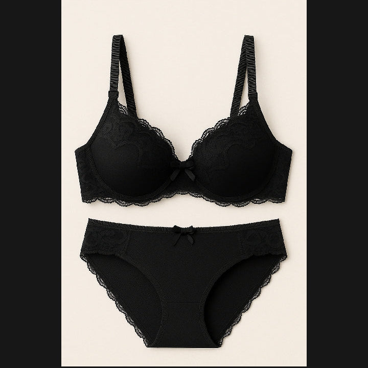 Women’s Premium Bra & Panty Set – Comfortable, Stylish, Lace Full Coverage Lingerie (Red / Black / Skin) ( pink )