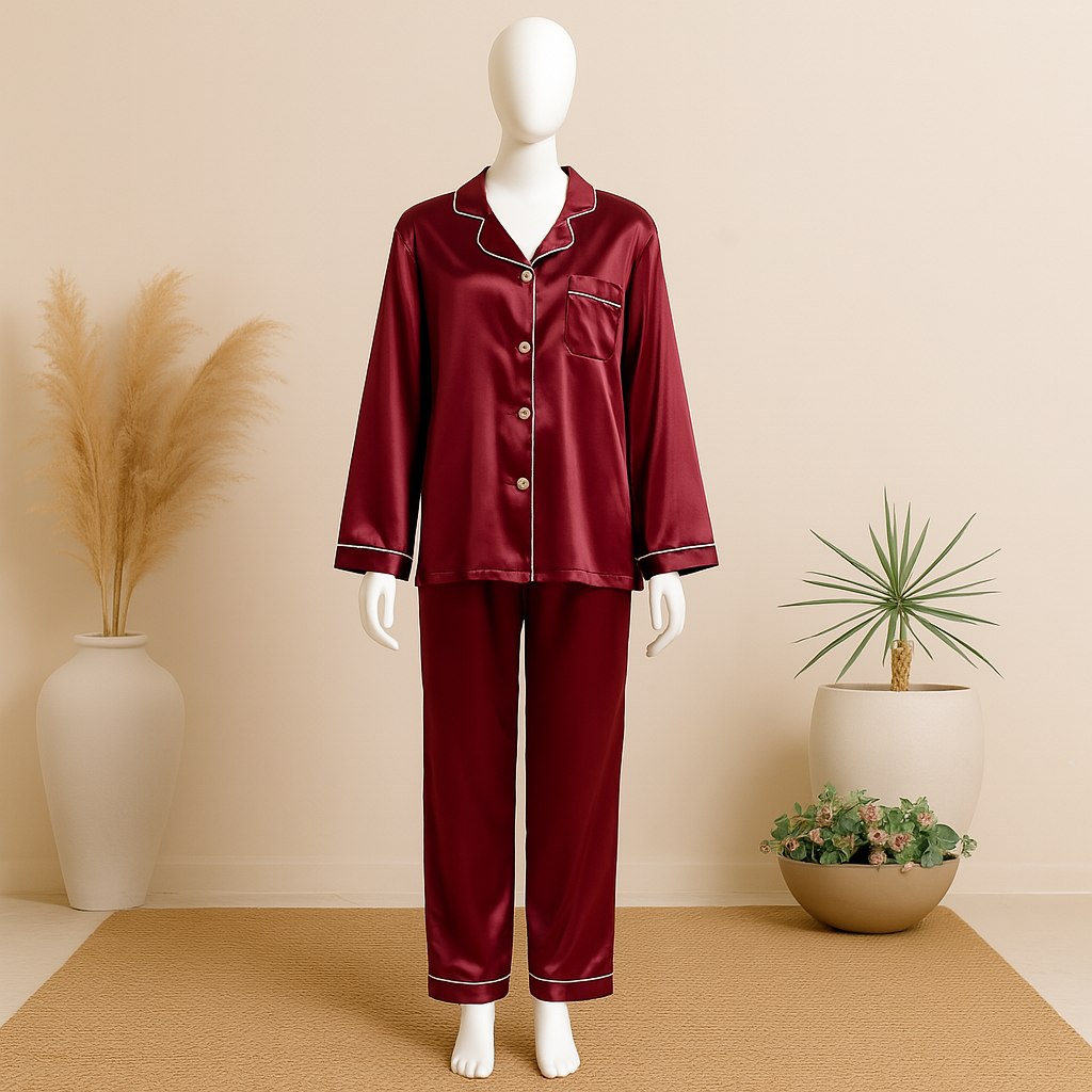 Silk Night Suit For Women Girls- Pjs For Women Two Piece Set