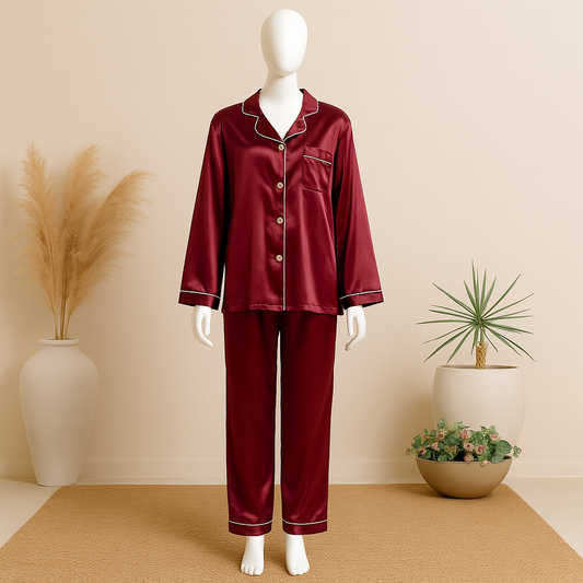 Silk Night Suit For Women Girls- Pjs For Women Two Piece Set
