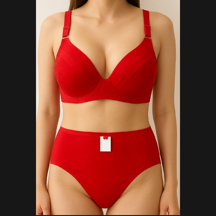 Women’s Premium Bra & Panty Set – Comfortable, Stylish, Lace Full Coverage Lingerie (Red / Black / Skin) ( pink )