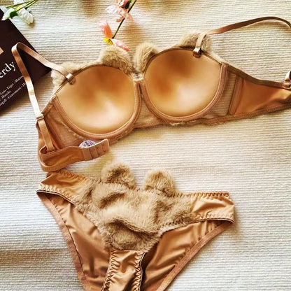 New High Quality Sexy Cute Kitty Anime Soft Plush Design Bra & Panty Set