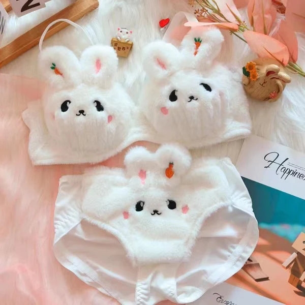Cute Anime Soft Plush Design bra underwear Japanese cartoon rabbit underwear Bra & Panty Set