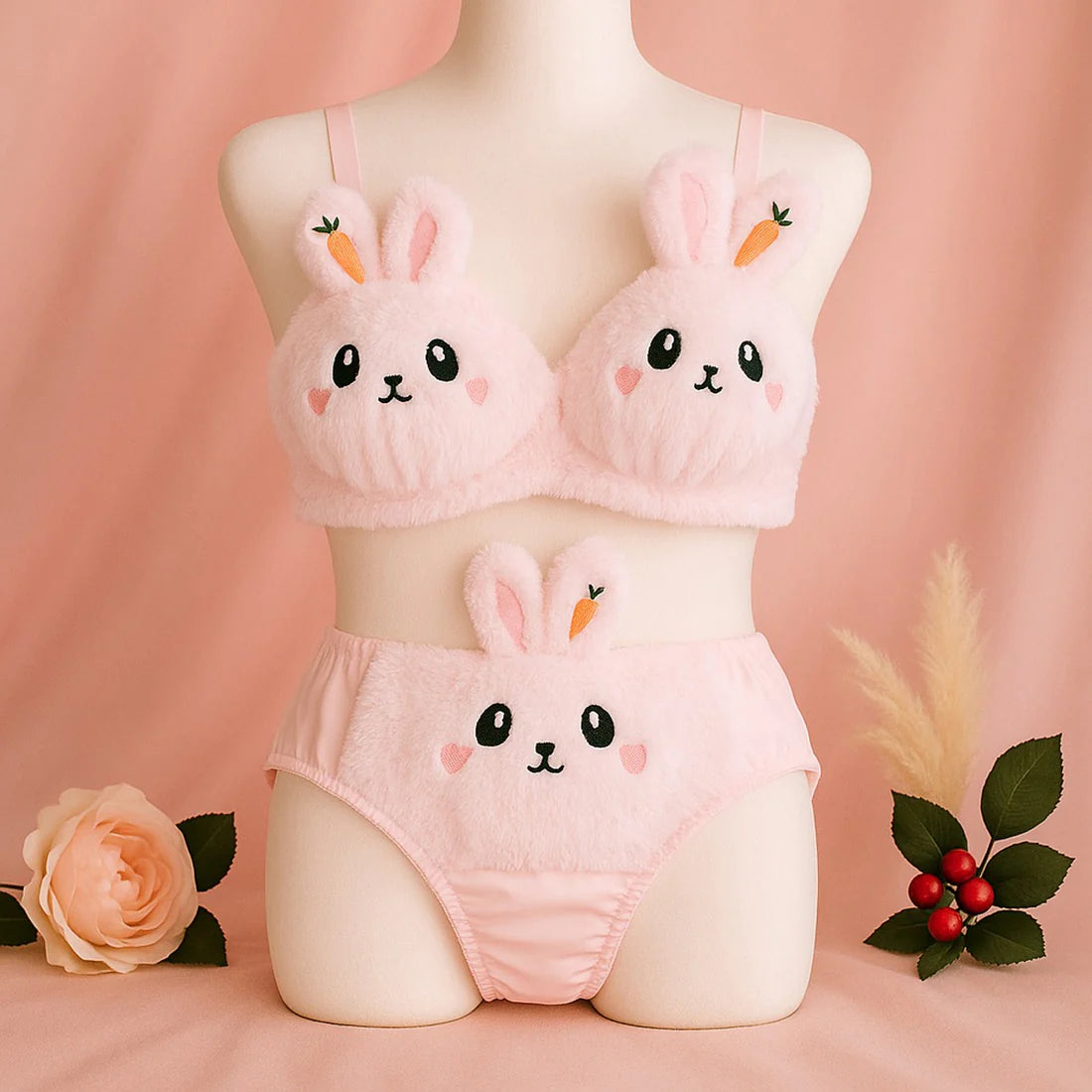 Cute Anime Soft Plush Design bra underwear Japanese cartoon rabbit underwear Bra & Panty Set