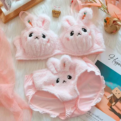 Cute Anime Soft Plush Design bra underwear Japanese cartoon rabbit underwear Bra & Panty Set
