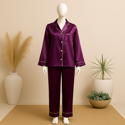 Silk Night Suit For Women Girls- Pjs For Women Two Piece Set